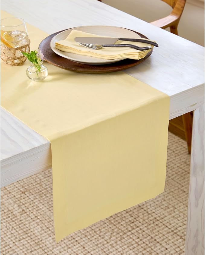 Solino Home Linen Table Runner 90 Inches Long - 100% Pure Linen Golden Straw Dining Table Runner 14 x 90 Inch for Fall, Autumn, Thanksgiving - Fete-Ruum Studio Home