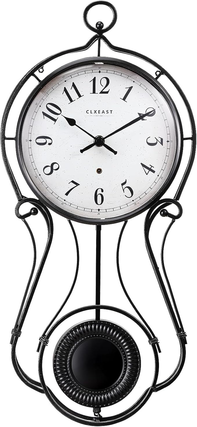 CLXEAST 20 Inch Black Metal Pendulum Wall Clock, Large Schoolhouse Regulator Wall Clocks for Living Room Decor,House Warming Gifts New Home,Gifts for Women-Ruum Studio Home