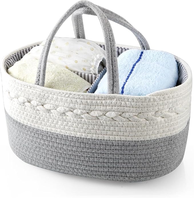 PandaEar Baby Diaper Caddy Organizer for Boys Girls, Portable Baby Diaper Basket, Travel Cotton Rope Diaper Caddy Change Organizer for Baby Shower Gifts Newborn Infants-Ruum Studio Home