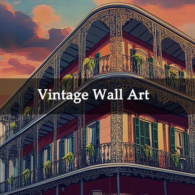 WREVERW Vintage New Orleans Poster Canvas Print with Wooden Hanger Frame, Featuring French Quarter Architecture and Iconic Iron Balconies, Wall Art for Home and Office Decor, 16x23 inches-Ruum Studio Home