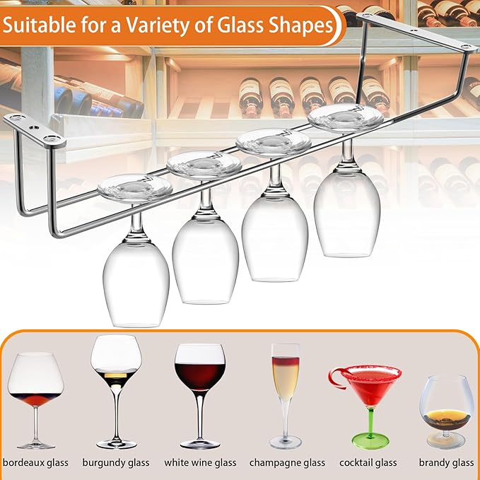 5 Pack Wine Glass Rack Stainless Steel Wine Glass Holder, 14inch Hanging Stemware Rack for Bar Kitchen Cabinet-Ruum Studio Home