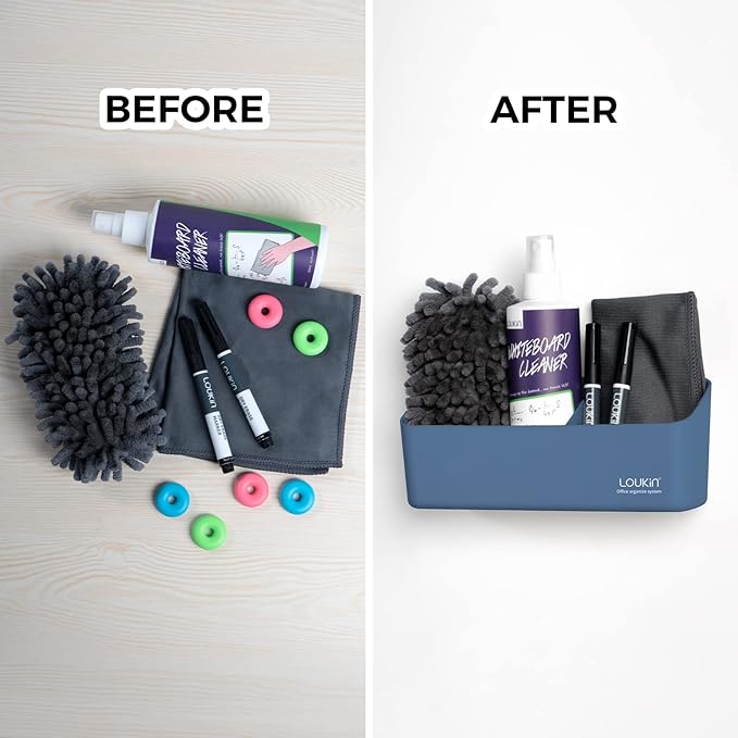 loukin Magnetic and Adhesive Marker Holder, Dry Erase Accessory Tray, Magnetic Storage Organizer for Whiteboard, Glass or Refrigerators (Blue)-Ruum Studio Home