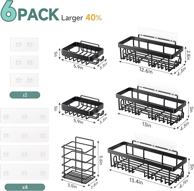 Veken Rustproof & Waterproof Shower Caddy 6-Pack, No Drilling Adhesive Shelves Rack with Soap Holder, Large Capacity Bathroom Organizers and Storage, Wall-Mounted Kitchen & Home Decor-Ruum Studio Home
