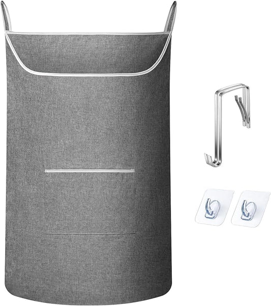 X-Large Hanging Laundry Hamper Bag, Door Hanging Hamper with Front Pocket Dirty Clothes Hanging Laundry Bag Large Size 35X22 inch Door Laundry Basket (Grey)-Ruum Studio Home