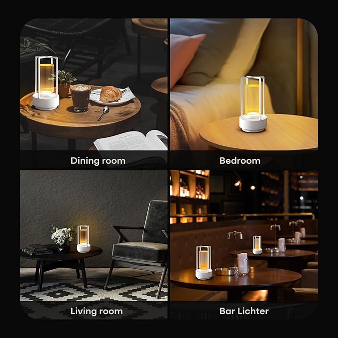 Portable Metal Table Lamp for Indoor/Outdoor ,Rechargeable Cordless LED Lamp, 3-Colour Infinitely Dimming Battery Powered Small Desk Lamp, Restaurant/Bedroom/Bar/Coffee/Camping Light (White Set of 2)-Ruum Studio Home