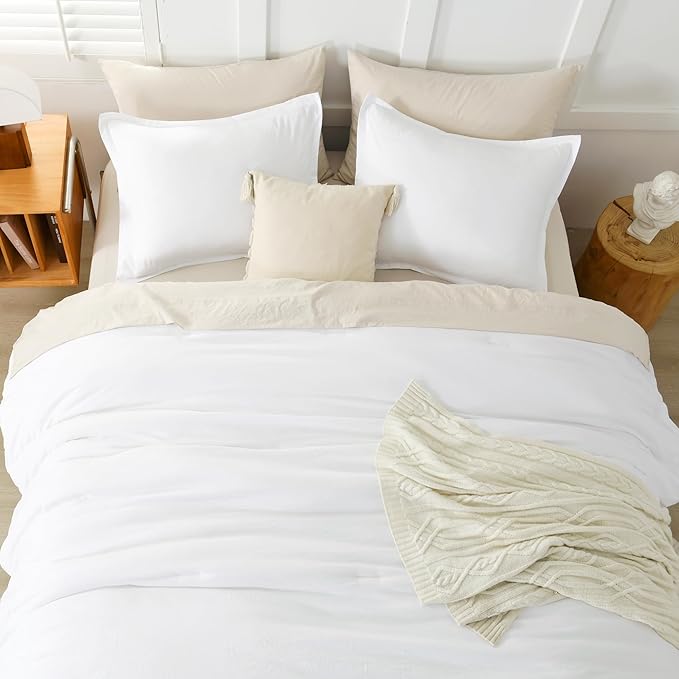 Litanika White Comforter Set Queen Size, 3 Pieces Lightweight Solid Bedding Comforter Set, All Season Fluffy Bed Set (90x90In Comforter & 2 Pillowcases)-Ruum Studio Home