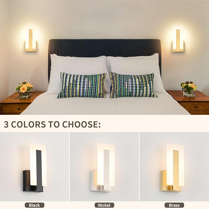 Joosenhouse Modern LED Wall Sconce Set of 2, Brass Warm White Light Wall Sconce 3000K, Hardwired Up and Down Wall Mount Light for Hallway, Bedroom, Study, Living Room Indoor Wall Light-Ruum Studio Home