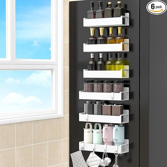 6 Pack Magnetic Spice Rack Organizer for Refrigerator and Oven, White Fridge Organizers and Storage for Kitchen-Ruum Studio Home