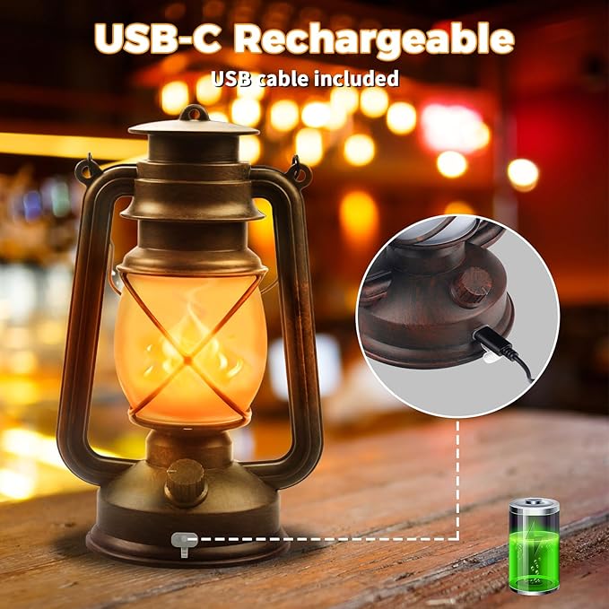2 Pack Bronze Vintage 4 Modes Light LED Lanterns，Rechargeable Dancing Flame Lanterns Decorative Outdoor&Indoor, Remote Control Waterproof Hanging Lights for Camping,Patio Garden Pathway-Ruum Studio Home
