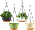 4 Pack Hanging Planter for Plants Indoor,8 Inch Plant Pot Outdoor Plastic Hanging Baskets with Drainage Holes and Chain for Garden Porch Plants(White+Black+Green+Beige)-Ruum Studio Home