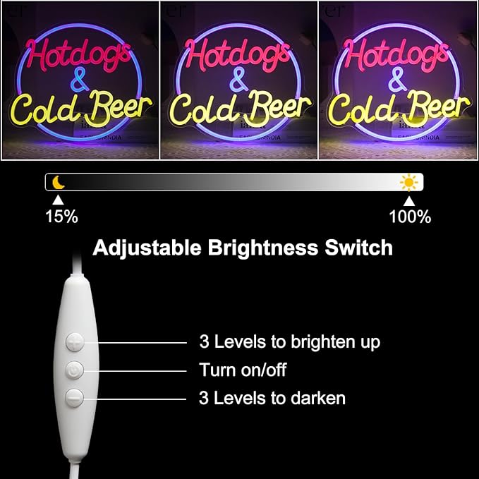 Hot Dogs and Cold Beer Neon Sign for Wall Decor Dimmable Bar Neon Light Sign Colorful LED Neon Signs Beer Neon Light Wall Art LED Sign for Bar Restaurant Shop Food Court Party Decor-Ruum Studio Home