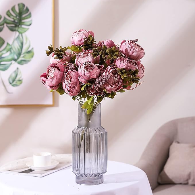 Duovlo Fake Flowers Vintage Artificial Peony Silk Flowers Wedding Home Decoration,Pack of 1 (Sweetened Bean)-Ruum Studio Home