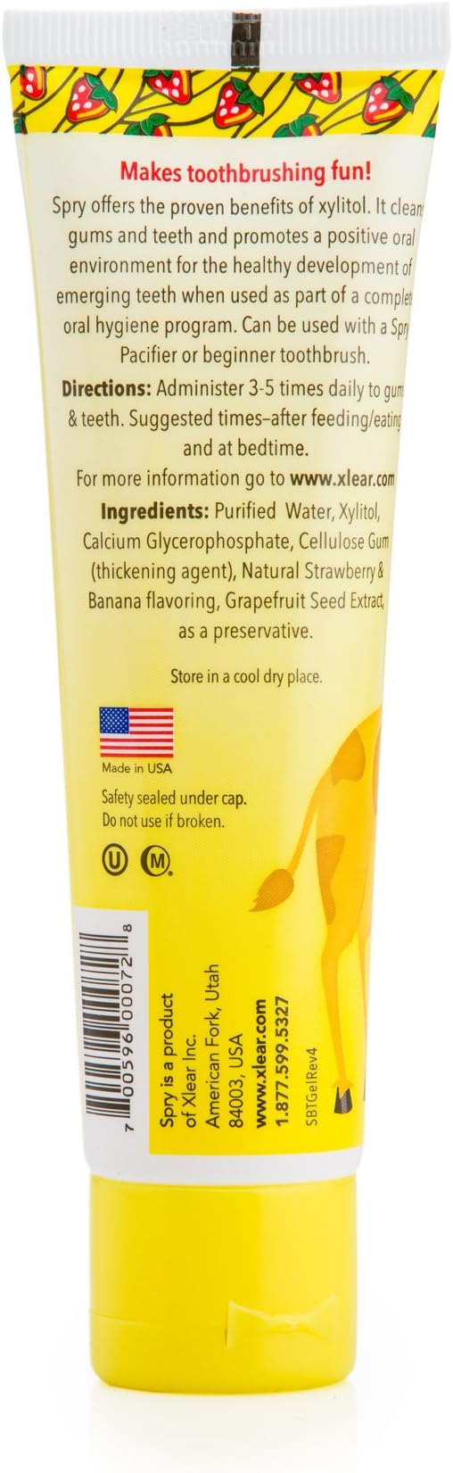 Spry Natural Xylitol Toothpaste for Baby, Toddler, Kids Age 3 Months Up - Fluoride Free Tooth Gel, Support Development of Emerging Teeth, Strawberry Banana, Bubblegum, Original, 2 Fl Oz (Pack of 3)-Ruum Studio Home