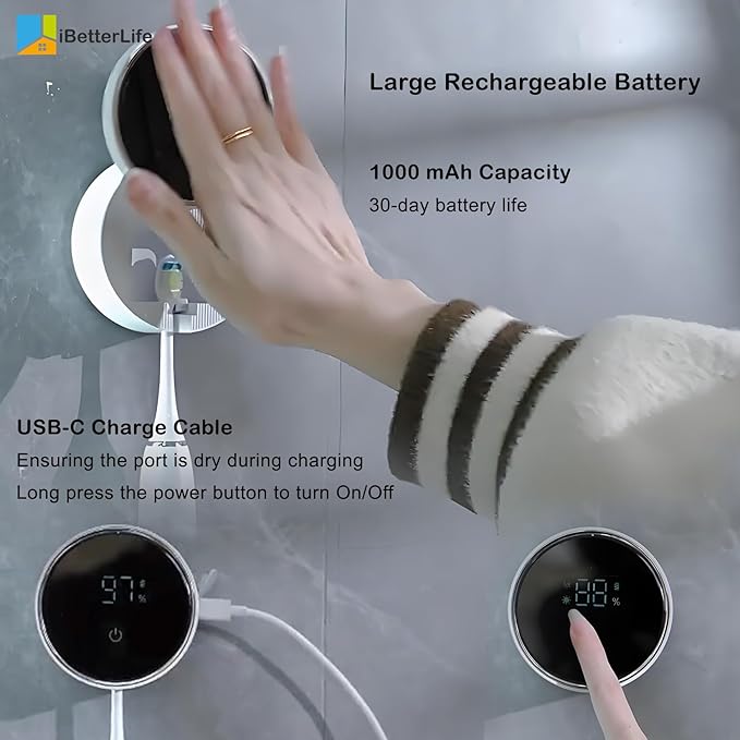 Toothbrush Holders Cleaner & Dryer for Bathroom - Mirror Wall Mounted [Rechargeable, Auto Sensor Open/Close Lid, LED Smart Screen] Adhesive Electric Tooth Brush Razor Holder with Cover for Home Travel-Ruum Studio Home