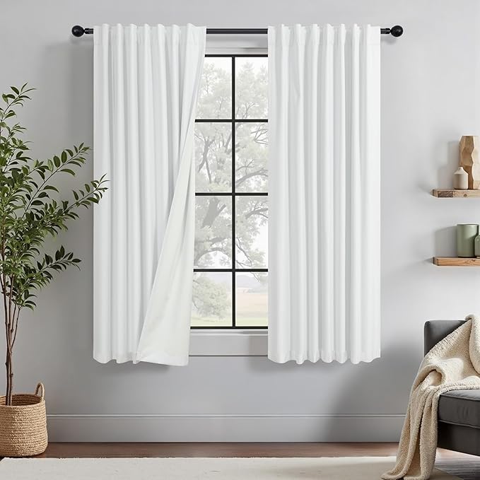 Blackout Curtains 68 Inches Long 2 Panel Thermal UV Heat Blocking White Linen Textured Black Out Drape for Nursery Bedroom Living Room Energy Saving Noise Reducing Boho Farmhouse Vintage 68 Length-Ruum Studio Home
