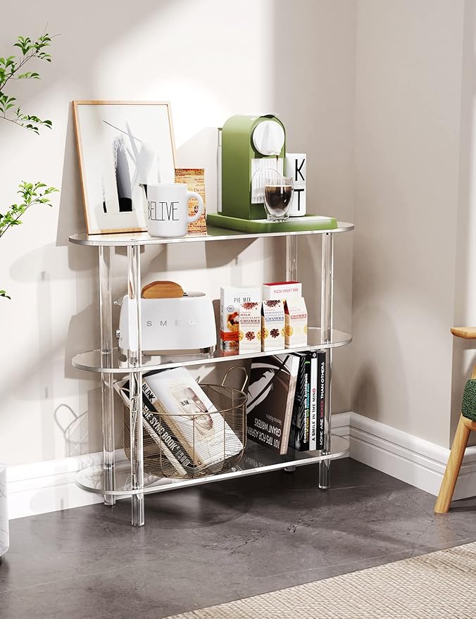 Clear Bookshelf, Acrylic Bookcase with Open Book Shelf Console Table for Entryway Office Living Room Bedroom (3 Tier Clear)-Ruum Studio Home