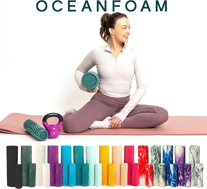 Oceanfoam Tidal Roller - Jade - Muscle Massage Foam Roller for Back Pain & Stretching - Firm and Ergonomic Wide Wave Textured - Yoga, Athletics, & Wellness - Full Size, 20" x 5"-Ruum Studio Home