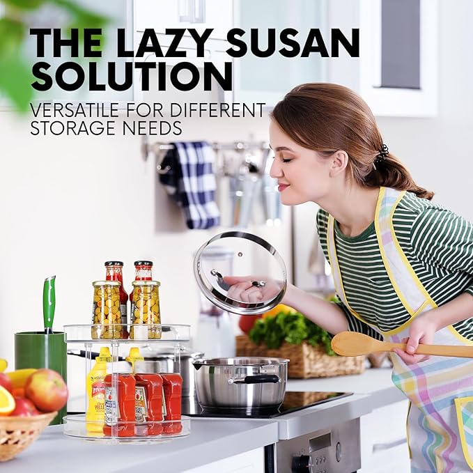 Clear Lazy Susan Organizer, Spice Rack Kitchen Cabinet Turntable, Pantry and Fridge Rotating Storage, Makeup Vanity for Skincare, Perfume, Cosmetic Dresser-Ruum Studio Home
