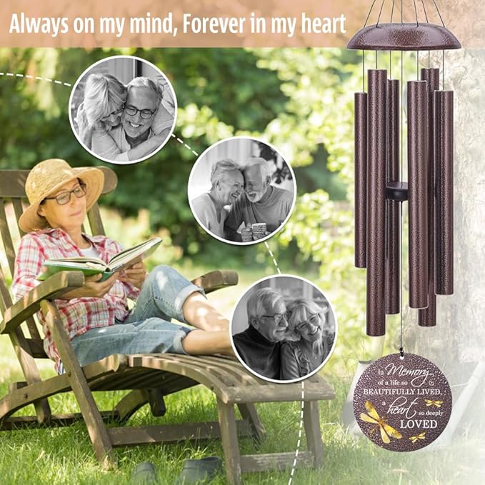 Sympathy Wind Chimes, Personalized Dragonfly Wind Chimes for Loss of Loved One, Commemorative Sympathy Gifts for Funeral, in Memory of Dad/Mom/Husband/Wife (36inch)-Ruum Studio Home