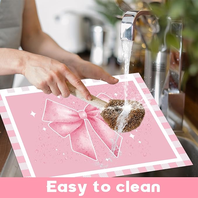 Pink Bow Plastic Place Set of 6 Cute Coquette Butterfly Bowknot Dinner Table Mats Pink Ribbon Bow Mats Wedding Baby Shower Birthday Table Decoration for Indoor Outdoor Party Kitchen Dining-Ruum Studio Home