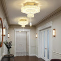 Flashing God 16 Inch Mini Chandelier Modern Crystal Chandeliers Light Semi Flush Mount Ceiling Light Fixture Small Gold Chandelier for Bedroom Hallway Kitchen Foyer-Ruum Studio Home