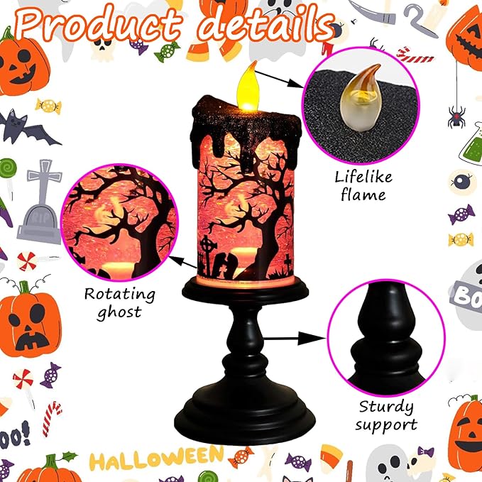 Halloween Snow Globe Tornado Flameless Candles Table Centerpiece for Celebration Party,Battery Operated LED Candle with 6 Hours Timer for Home Indoor Halloween Decoration (Ghost)-Ruum Studio Home
