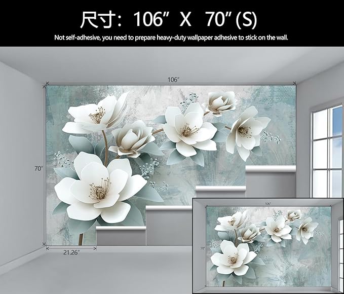 WFBHUA-Green Floral Wallpaper Mural Modern Large 3D Art Flower Wallpaper for Living Room Bedroom Bathroom Wall Mural(Not Peel and Stick)-Ruum Studio Home