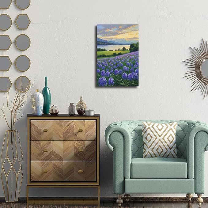 The lavender scenery all over the lake at sunset is suitable for posting in the living room bedroom office landscape poster wall painting-Ruum Studio Home