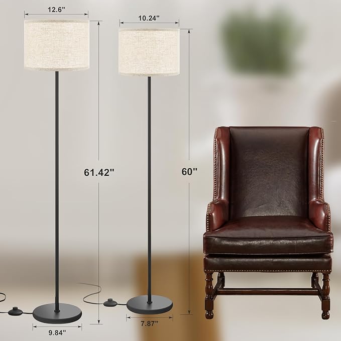 Ambimall 61'' Modern Floor Lamp with Shade, Tall Lamps for Living Room, Bedroom, Office, Dining Room, Beige Shade with Black Pole(Without Bulb)-Ruum Studio Home
