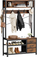 Lulive Hall Tree with Bench and Shoe Storage, 31.5" Coat Rack Freestanding with 2-Tier Storage Shelf, 6-in-1 Entryway Bench Coat Rack with 12 Hooks and 3 Drawers(Rustic Brown)-Ruum Studio Home