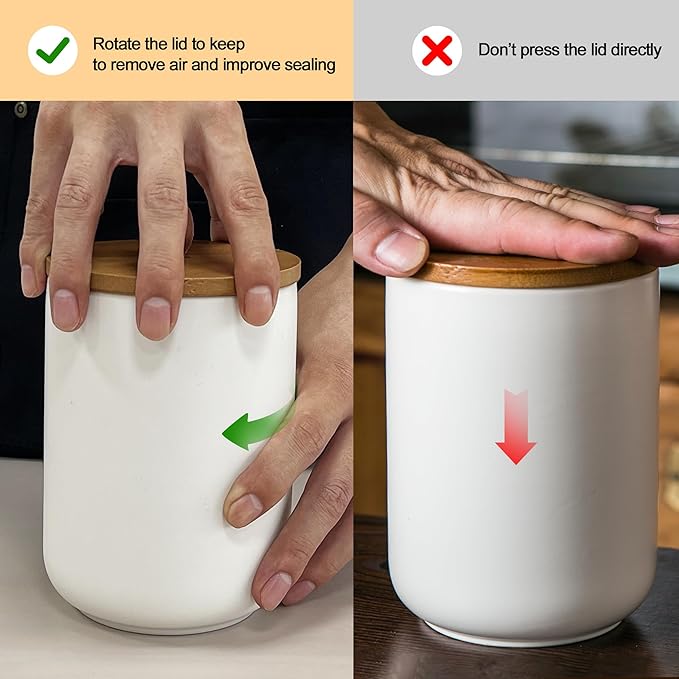 White Canister Sets for Kitchen, 3pcs Ceramic Canisters with Airtight Wooden Lid, Food Storage Jar, Large Kitchen Storage Containers for Serving Coffee Beans, Tea, Sugar, Salt, Spices-Ruum Studio Home