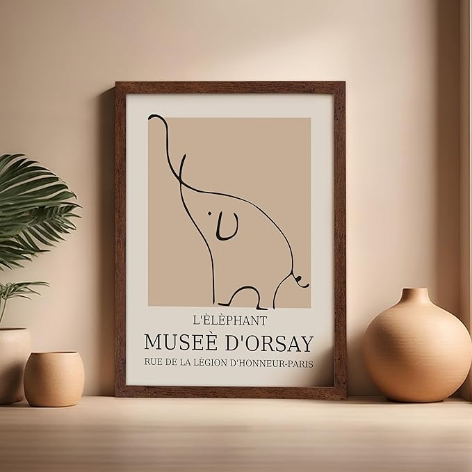 Poster Master Vintage Poster - Retro Minimalist Print - Gift for Artist, Housewarming - Elephant, Line Drawing, Sketch, Abstract - Wall Decor for Living Room, Bedroom, 16x20 Brown Framed-Ruum Studio Home