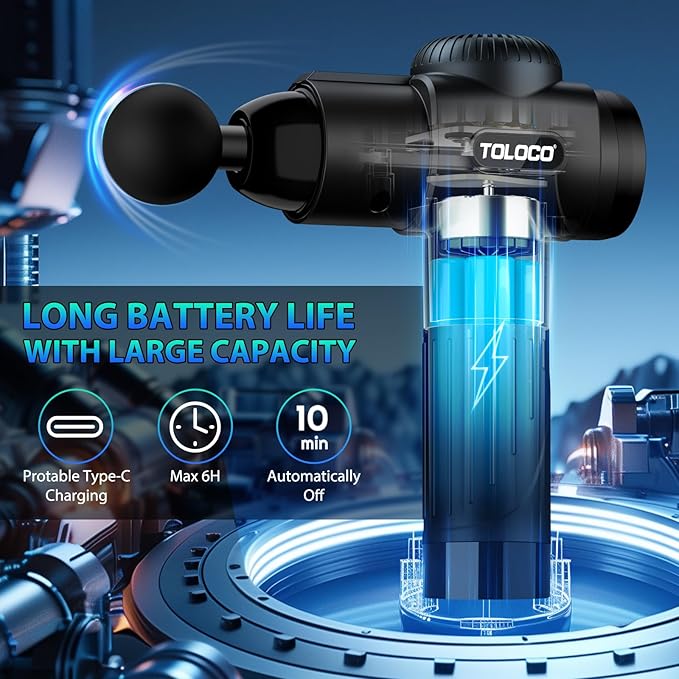 TOLOCO Massage Gun, Deep Tissue Back Massage for Athletes for Pain Relief, Percussion Massager with 10 Massages Heads & Silent Brushless Motor, Gifts for Fathers Day, Black-Ruum Studio Home