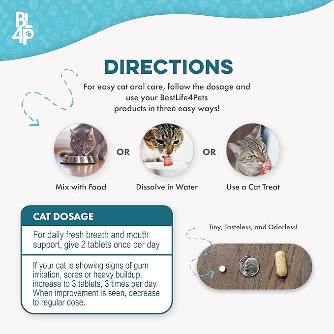 Cat Bad Breath & Oral Health Remedy, Natural Dental Care Cats Teeth, Mouth and Gums, Easy to Use Daily Supplement for Stomatitis, Gingivitis, Plaque & Tartar Control for Cats, 800 Small Pills-Ruum Studio Home