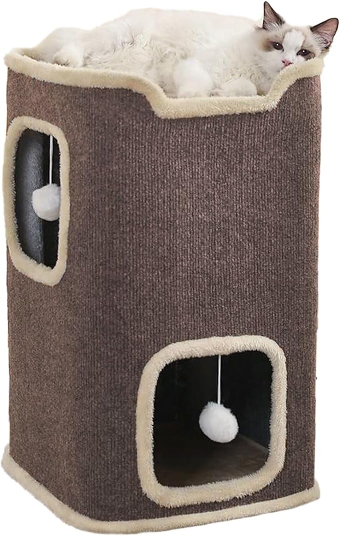 Empet Cat House for Indoor Cats Beds, Multi-Level Cat Condo, Foldable Cave Bed Brown, 2L-Ruum Studio Home