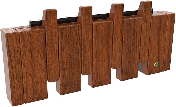 Wall Mounted Piano Key Hanger | Flip Style Hook | Entrance Wall Art Hook, Made of Oak Wood (3 Times Painted, 4 Times Polished) (LED Walnut, 4Hooks)-Ruum Studio Home