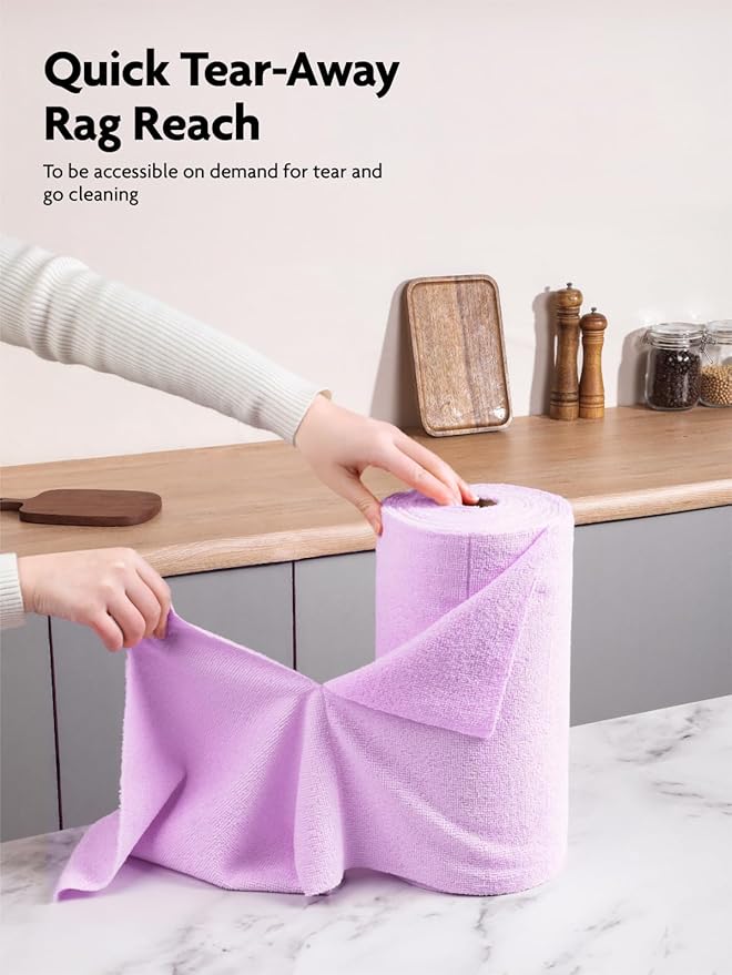 Fantasticlean Microfiber Cleaning Cloth Roll -75 Pack, Tear Away Microfiber Towels, 12" x 12", Reusable, Washable, Scratch Free, Ultra Absorbent Dish Rags for Car, Home, Garage or Shop (Purple)-Ruum Studio Home