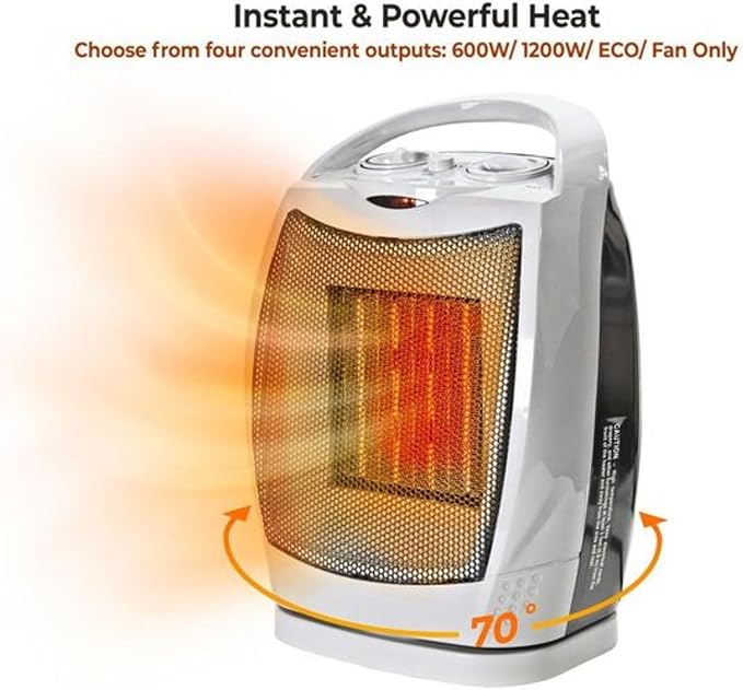 Comfort Zone Oscillating Indoor Space Heater, Portable, Ceramic, Electric, Energy-Efficient, Adjustable Thermostat, Tip-Over Switch, Overheat Protection, Ideal for Home, Bedroom, Office, 1500W, CZ449E-Ruum Studio Home