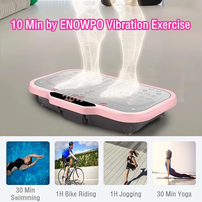 Vibration Plate Exercise Machine, Vibrating Fitness Platform Whole Body Shake Board Workout Equipment Fat Burner Vibrate Stand with Bluetooth Resistance Bands for Women Men Home Sport Gym-Pink-Ruum Studio Home