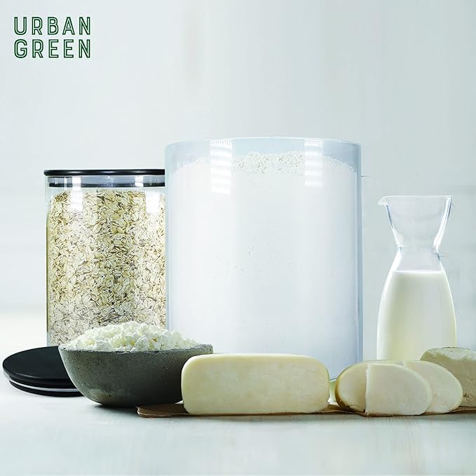 Urban Green Glass Jars with Black Lids, Glass Food Storage Canister with black lids, Pantry Flour Jars, Large Size Food Storage Containers set (2 Sets of 100oz)-Ruum Studio Home