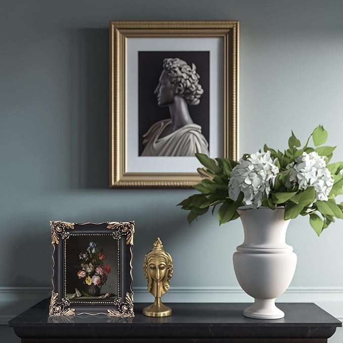 5x7 Vintage Picture Frame with Embossed Flower Design, Black Ornate Frame for 5x7 Pictures, Hand-Crafted Resin Antique Frames for Tabletop & Wall Hanging, Home Decor (Black)-Ruum Studio Home