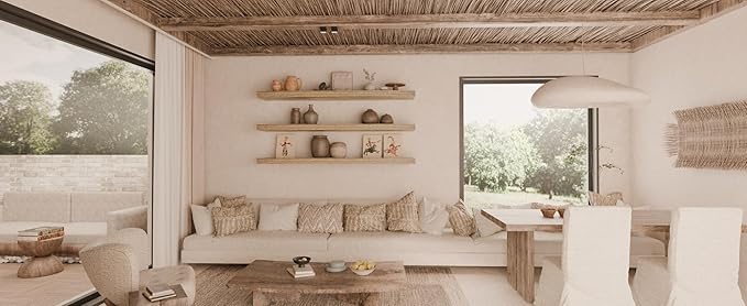 48 Inch Floating Shelves, 8 Inch Deep Floating Shelves for Wall, Hanging Shelf with Invisible Brackets, Wall Mounted Display Shelves for Bathroom, Bedroom, Living Room,3 Tier-Ruum Studio Home