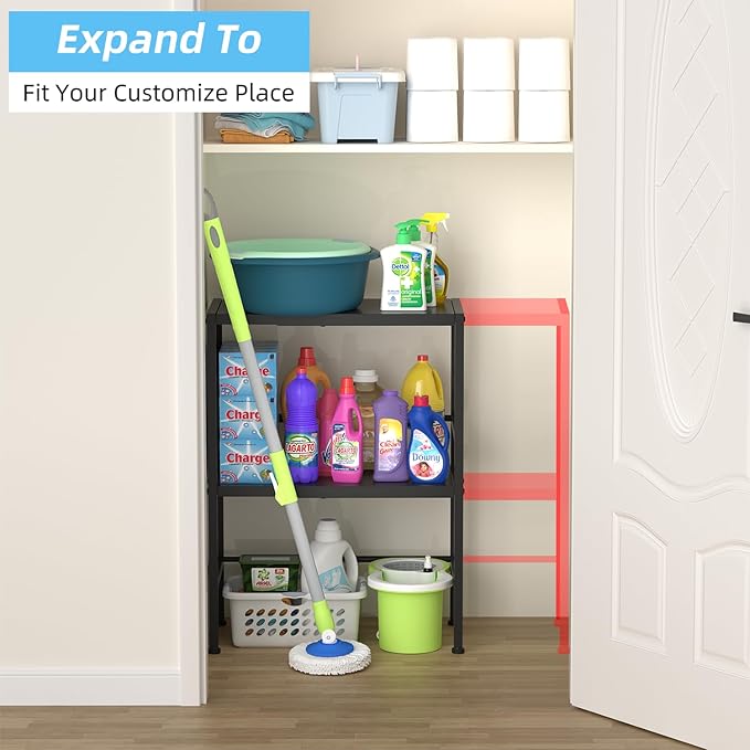 2-Tier Expandable Metal Storage Shelves, 150LBS Heavy Duty Shelving Units and Storage,Adjustable Utility Organization and Storage Shelf Rack For Kitchen Garage Laundry Bathroom Pantry Warehouse-Ruum Studio Home
