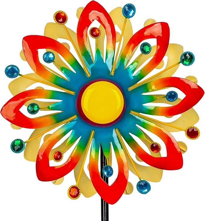 Soalr Wind Spinners -60.63 Inch Outdoor Metal Stake Yard Wind Sculptures, Solar Powered Multi-Color LED Glass Ball with Kinetic Wind Spinner Windmills for Outdoor Lawn & Garden Decoration-Ruum Studio Home