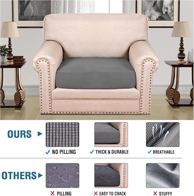 H.VERSAILTEX Super Stretch Individual Seat Cushion Covers Sofa Covers Couch Cushion Covers Slipcover Sets Thick Jacquard Textured Twill Fabric (1 Piece Chair Cushion Cover, Grey)-Ruum Studio Home