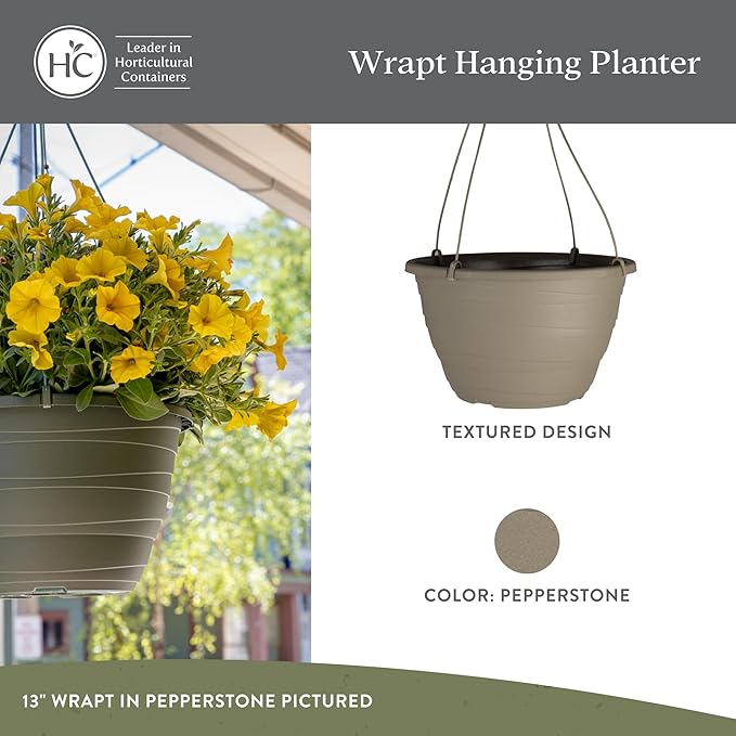 The HC Companies Wrapt Hanging Planters - Lightweight Plant Pot Hanger for Hanging Plants, Vegetables & Herbs - Outdoor & Indoor Hanging Basket for Plants (13" Pepperstone, Pack of 1)-Ruum Studio Home