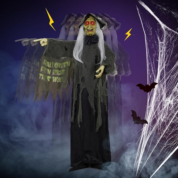 AW Animated Halloween Decorations,Scary Witch,6 FT Life Size Standing Clown,Motion/Sound Activated LED Eyes Creepy Sound,Haunted House Props,Party Outdoor Indoor Lawn Yard Patio 2025-Ruum Studio Home