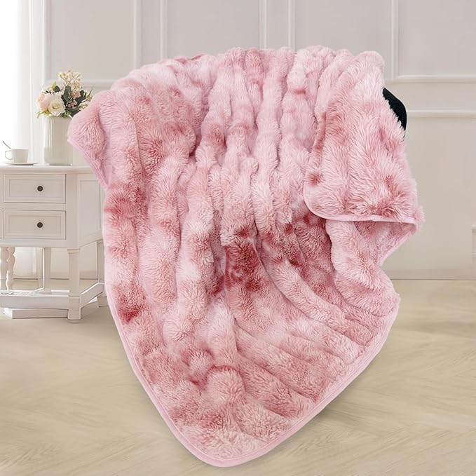Bcareself Faux Fur Blanket Two Sided Ultra Soft Fluffy Reversible Fuzzy Throw Blanket for Women Men Double Sided Ombre Faux Luxe Faux Fur Thick Minky Blanket for Couch Bed-Ruum Studio Home