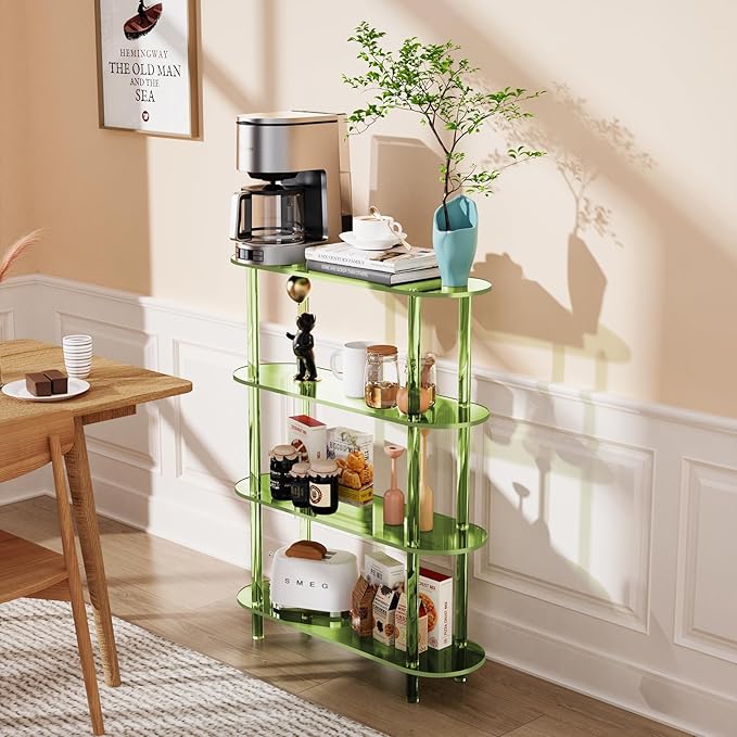 Clear Bookshelf, Acrylic Bookcase with Open Book Shelf Console Table for Entryway Office (4 Tier Green)-Ruum Studio Home