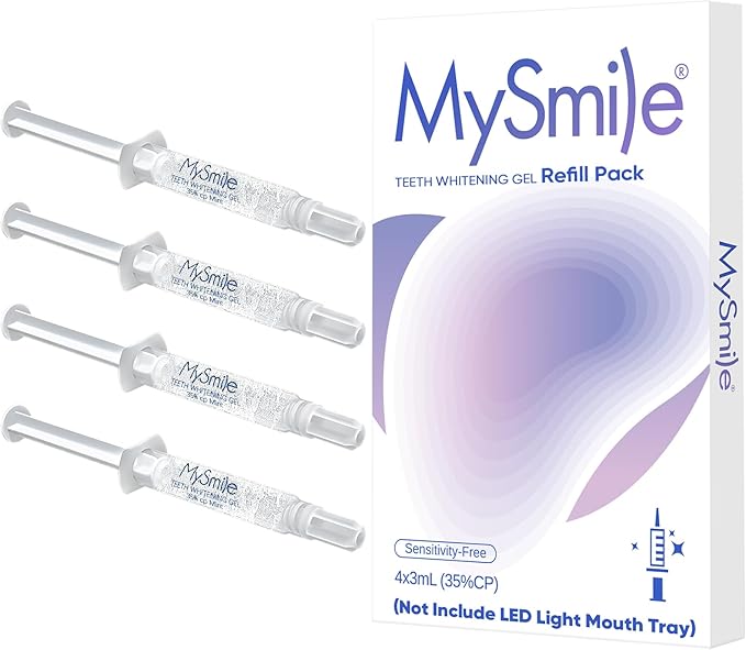 MySmile 4Pcs 35% Non-Sensitive Teeth Whitening Gel Refill Pack Kit for Whitening Teeth - Effective Painless Carbamide Peroxide Enamel Safety Mint Flavor Teeth Whitener(Not Include LED Mouth Tray)-Ruum Studio Home